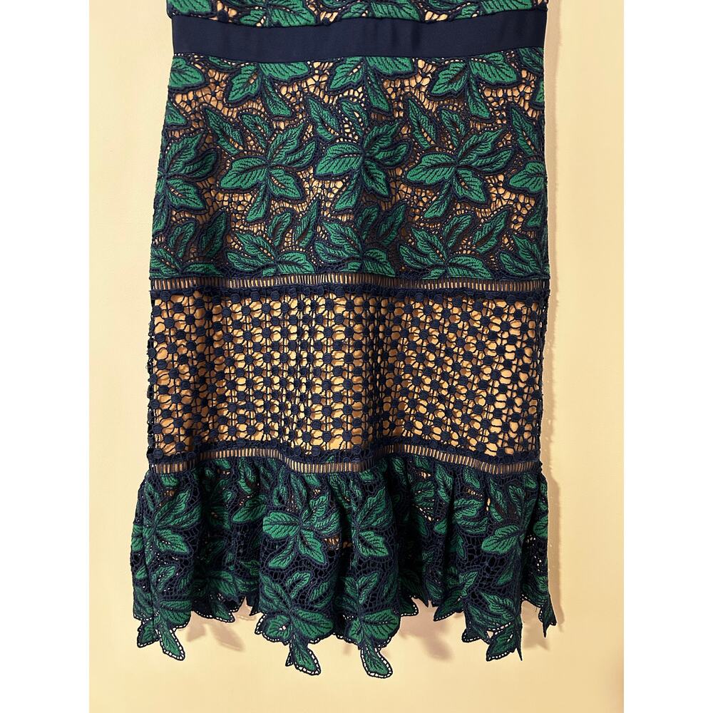 Badgley Mischka Belle by Deanndra Emerald Green Navy Blue Dress Lace A-line US 6 - Picture 3 of 10